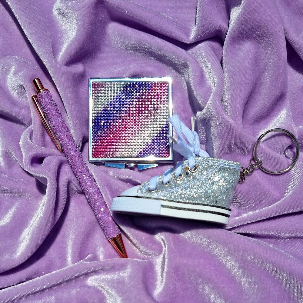 Bling Mirrored Compact, Glitter Converse Keychain and a Lavender Pen